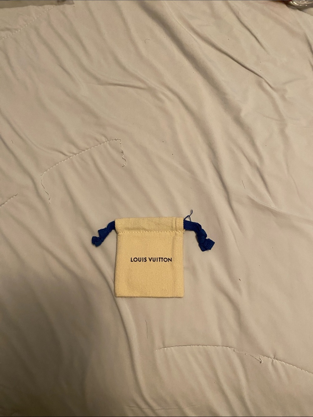Louis Vuitton Cream Drawstring Pouch with Blue Ties